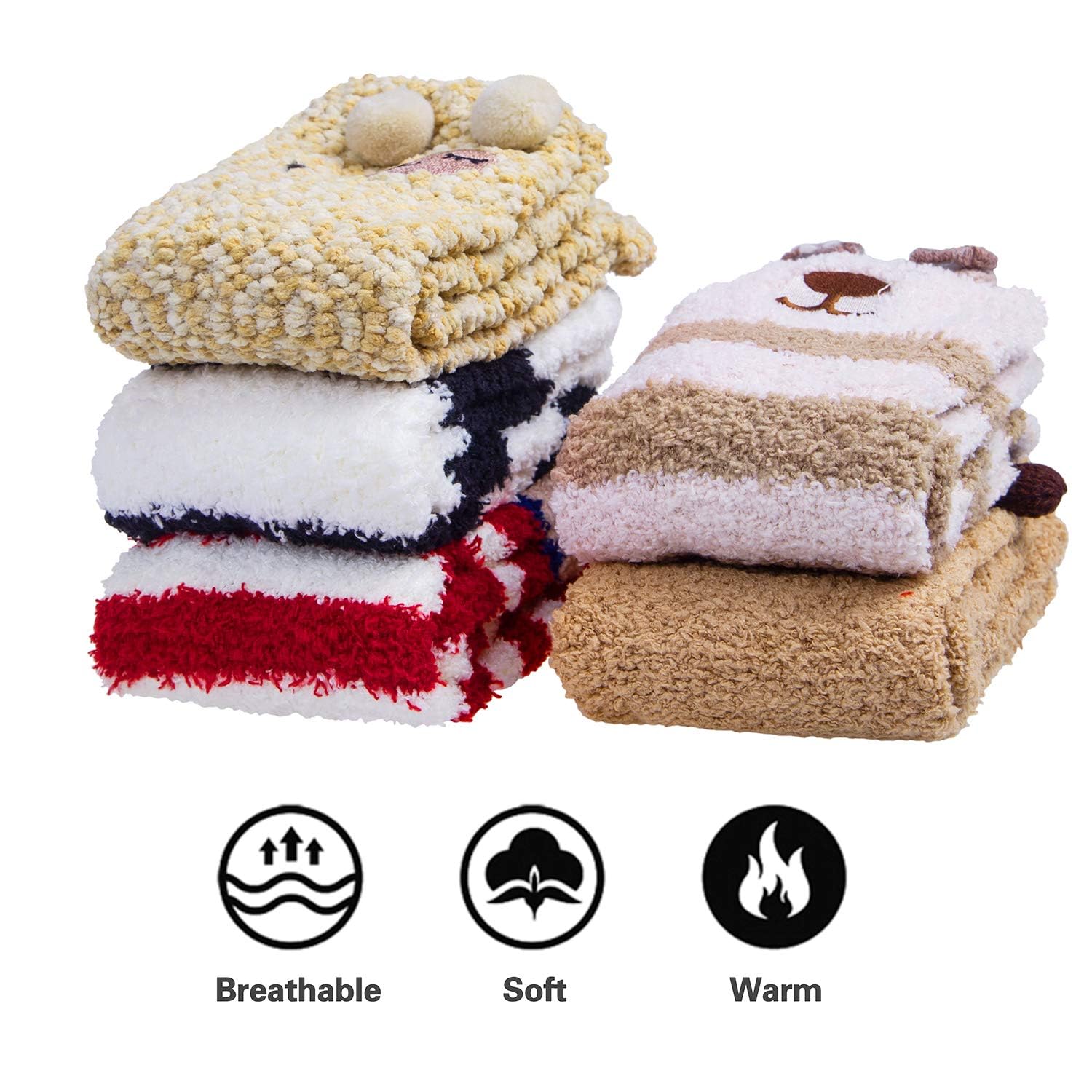 Cozy Cat Fuzzy Socks for Women - 5 Pairs Warm Winter Slippers for Christmas Gifts & Home Comfort