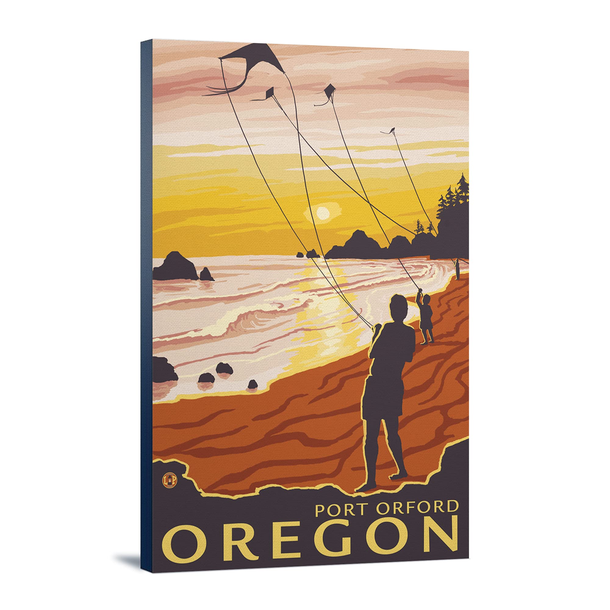 Lantern Press Port Orford Oregon Beach and Kites Wall Art - 24x36 Wrapped Canvas Print - Coastal Home Decor for Living Room, Bedroom or Office