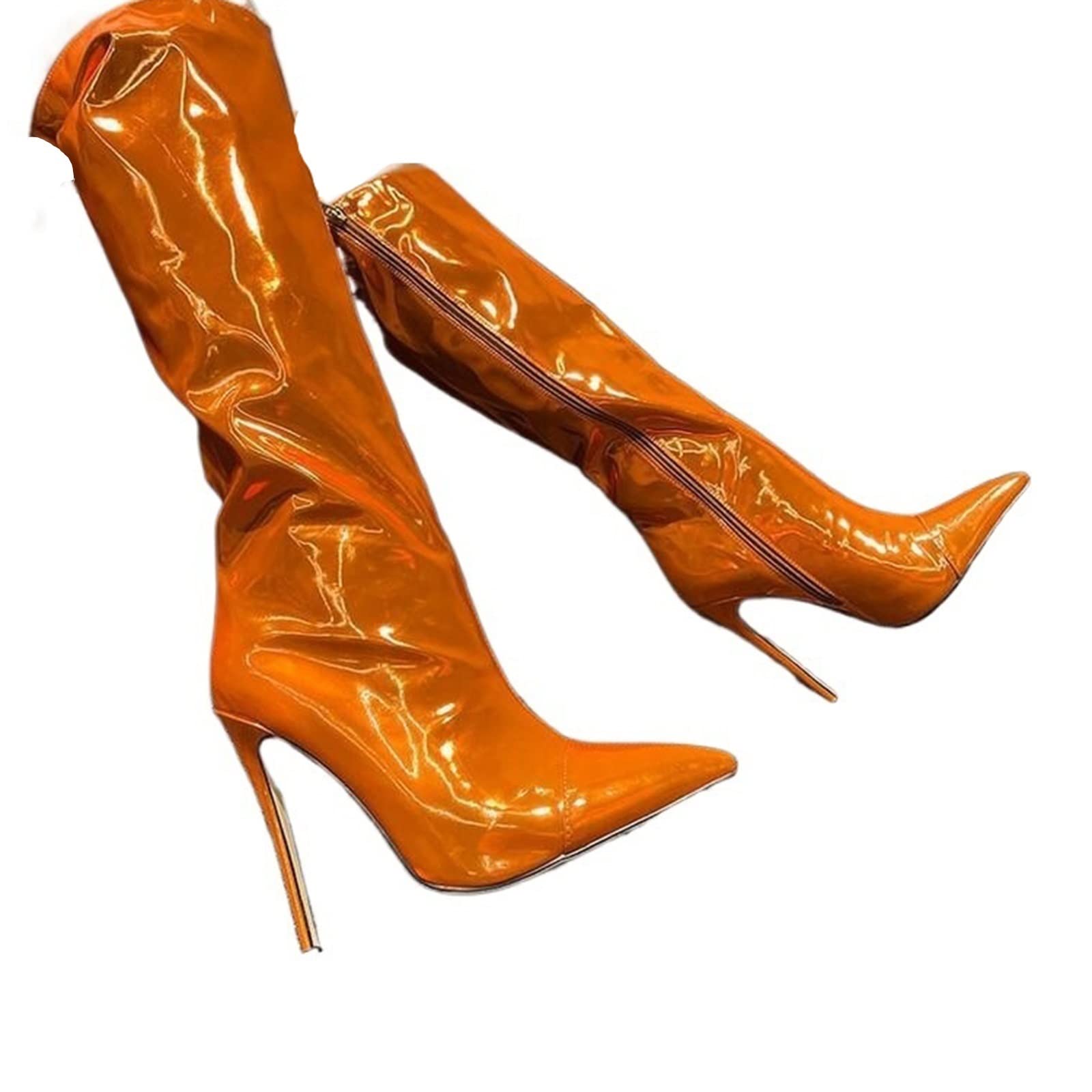 FiveShops Women's Sexy Stiletto High Heel Knee Boots with Side Zipper - Rose Red Size 41 - Perfect for Prom, Party & Night Out Fashion