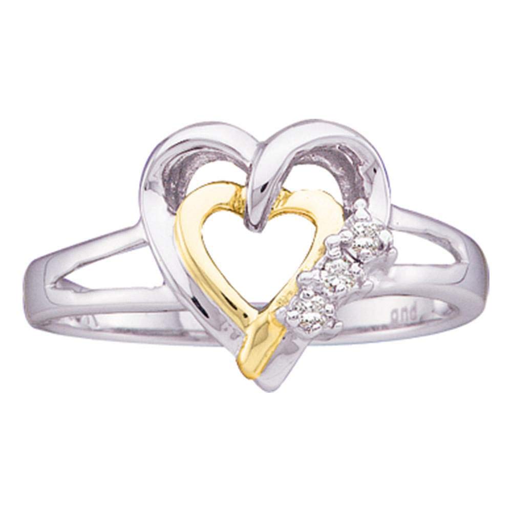 Sterling Silver Women's Round Diamond Double Heart Ring - 0.03 CTTW Two-Tone Jewelry for Anniversary, Valentine's Day Gift & Everyday Elegance