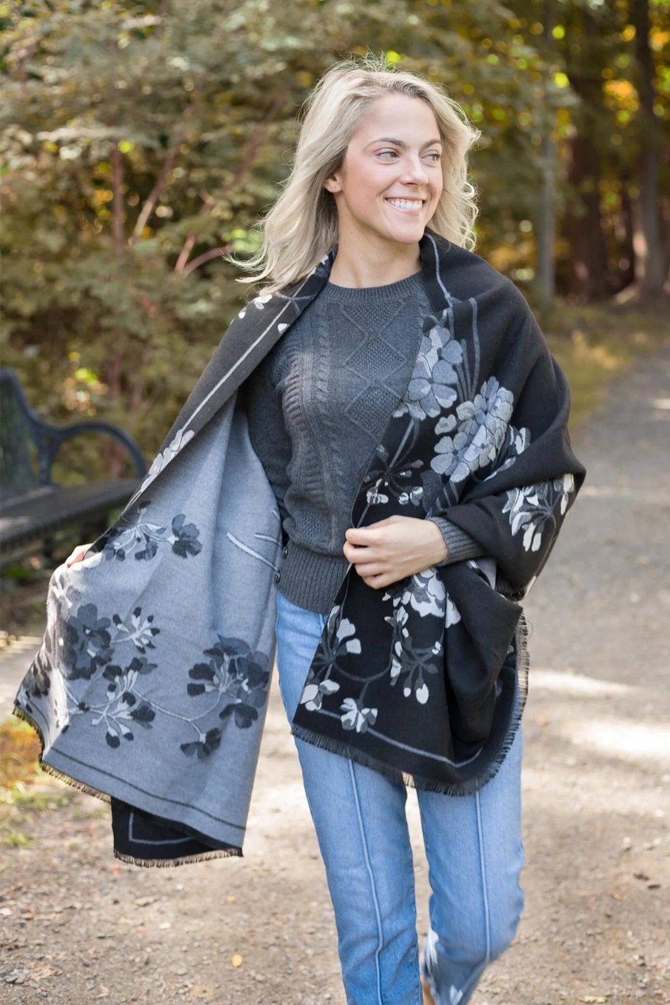 Reversible Floral Print Winter Scarf for Women - Soft Warm Fashion Accessory for Cold Weather, Outfits & Gifts