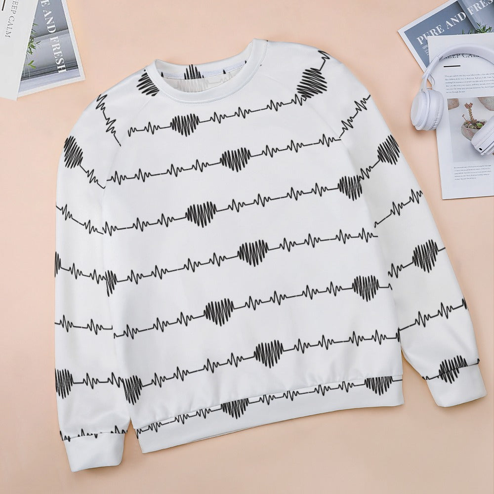 Heartbeat Hearts Raglan Round Neck Sweater - Cute Valentine's Day Pullover for Women | Perfect for Date Nights, Christmas Gifts & Cozy Winter Outfits