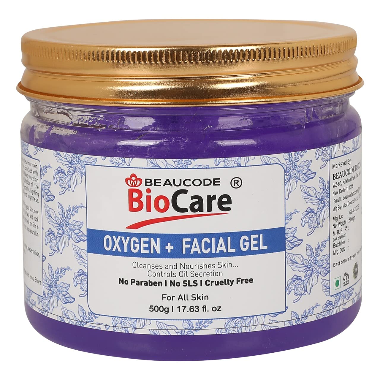 Beaucode BioCare Oxygen Gel - 500Gm for All Skin Types | Paraben-Free, SLS-Free, Sulfate-Free | Hydrating & Revitalizing Face & Body Gel for Daily Skincare Routine