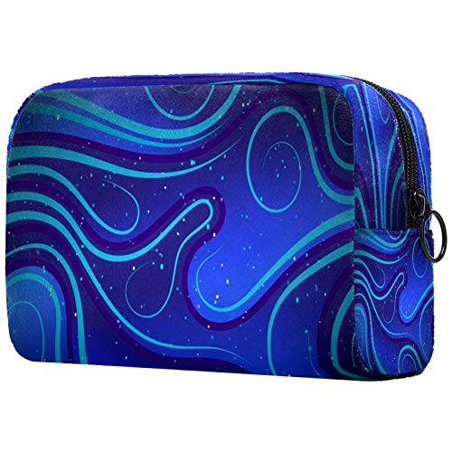 Wavy Abstract Blue Cosmetic Bag | Waterproof Makeup Pouch & Travel Toiletry Organizer for Women | Perfect for Gym, Vacation & Daily Essentials Storage