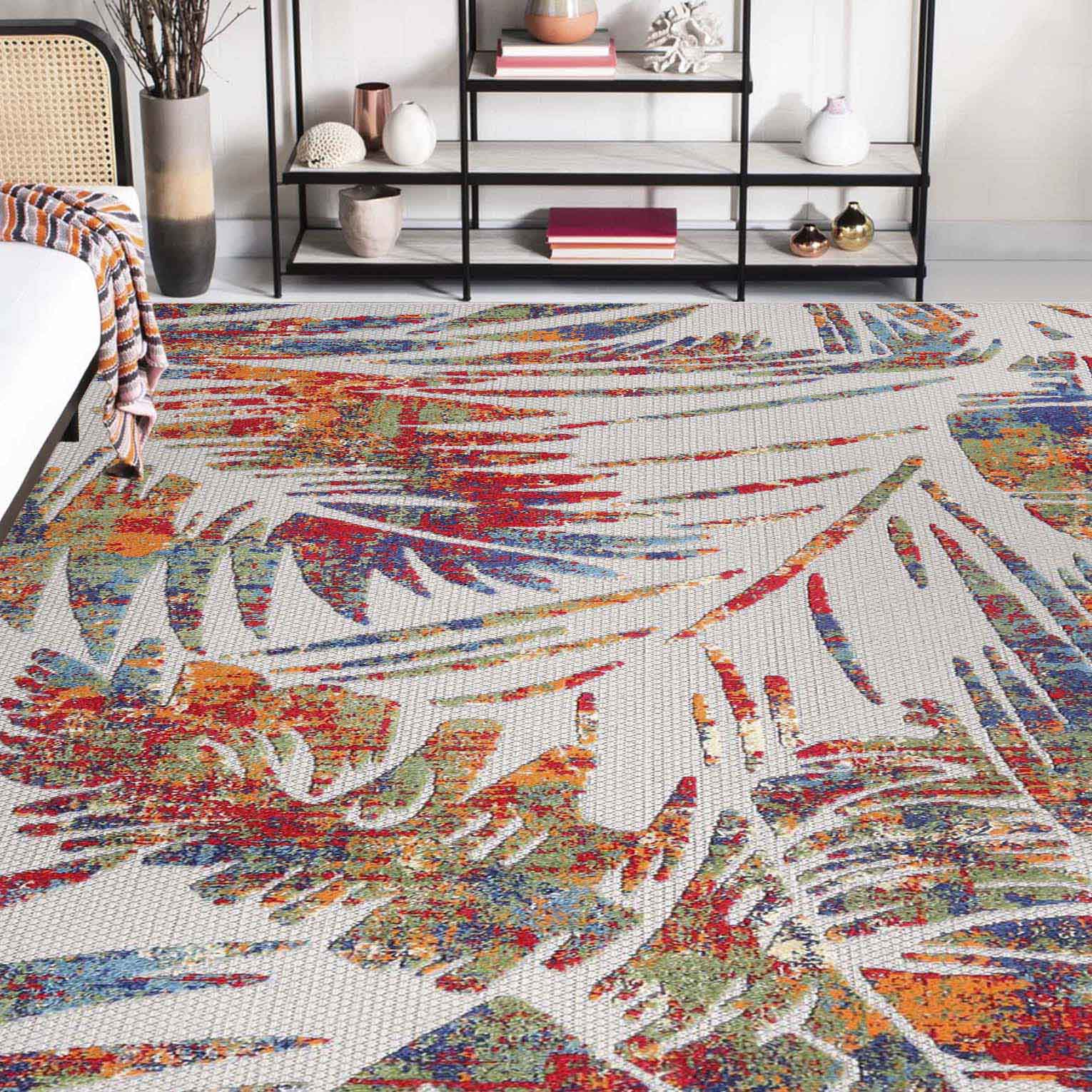 Botanical Leaves Modern Indoor/Outdoor Area Rug - Non-Slip Bohemian Runner for Living Room, Bedroom, Patio Decor | Eco-Friendly Home Accent Piece