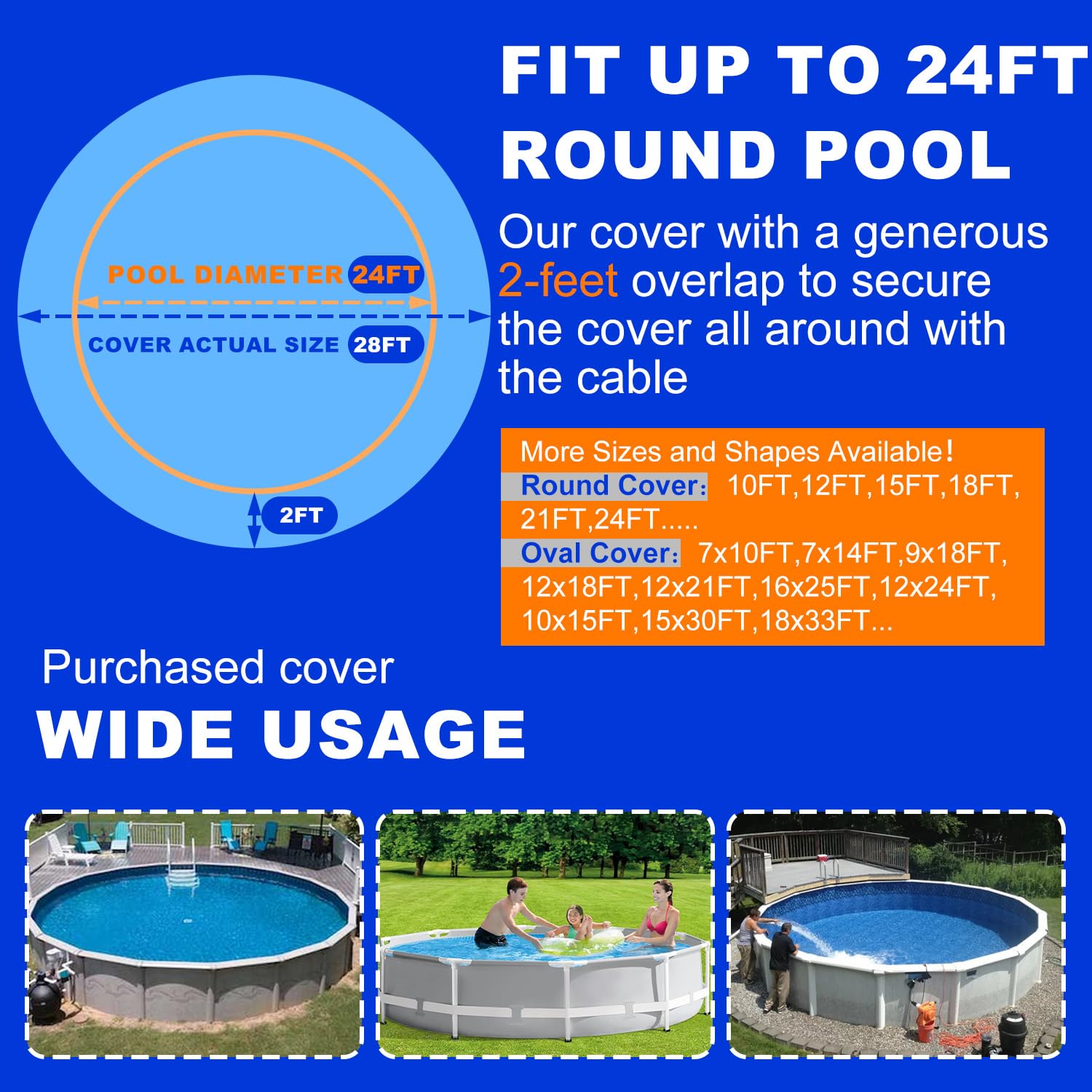 24FT Round Winter Pool Cover for Above Ground Pools - Heavy Duty Durable PE Material, Cold-Resistant & UV Protection - Extreme Weather Protection with Winch and Cable Kit - Perfect for Winterizing and Protecting Your Pool from Leaves, Debris, and Harsh Weather Conditions