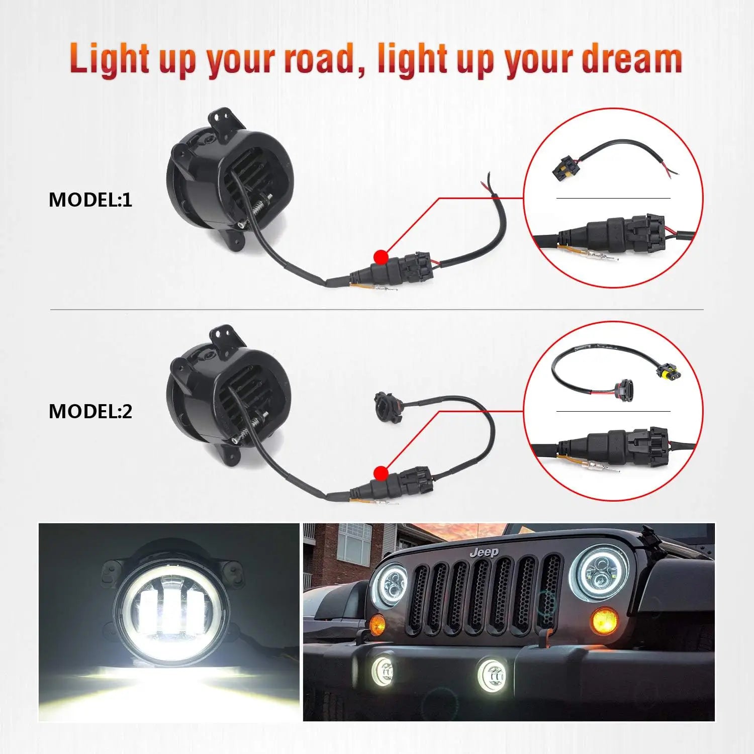 7 Inch Halo LED Headlights + 4 Inch Halo LED Fog Lights + 4D LED Tail Lights Kit for Jeep Wrangler JK (2007-2018) - Off-Road, Night Driving & Adventure Lighting Upgrade