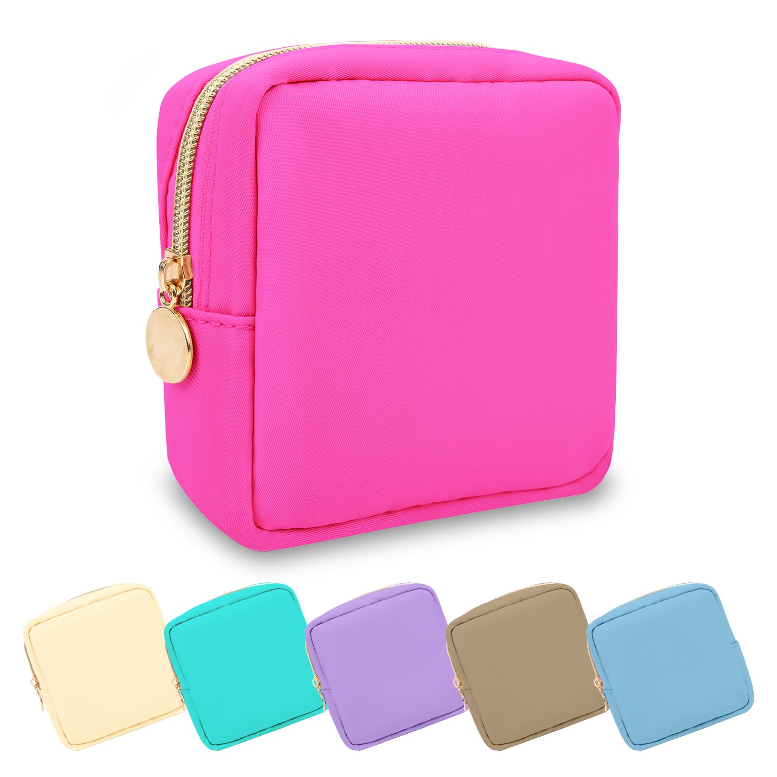 Waterproof Mini Makeup Bag for Women - Small Cosmetic Travel Organizer with Zipper, Nylon Toiletry Pouch for Purse, Girls & Teens - Cute Preppy Coin Purse for Work, Gym & Daily Essentials (Mini Hot Pink) - Perfect for Travel, School & On-the-Go Organization