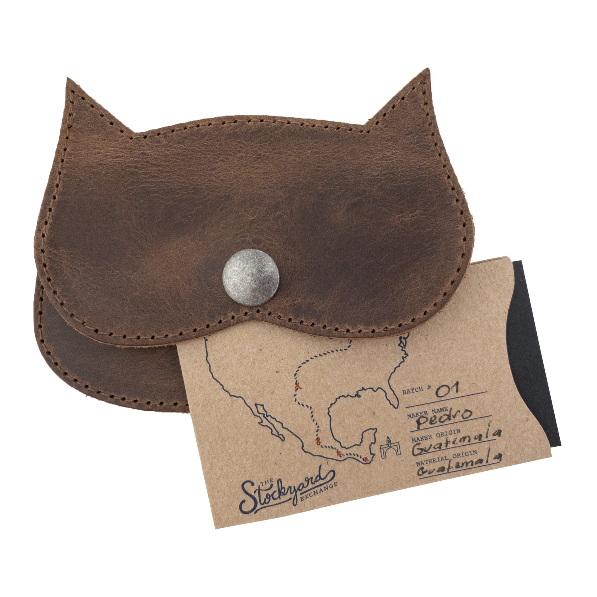 Handmade Full Grain Leather Cat Shape Wallet by Hide & Drink - Bourbon Brown | Stylish & Durable Women's Accessory for Everyday Use & Gift Giving