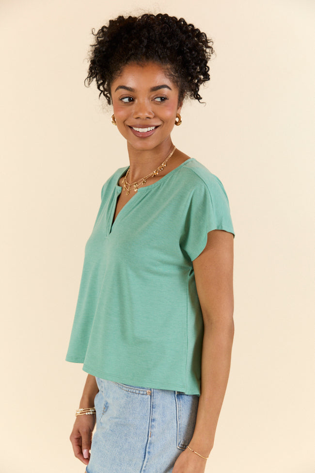 Eco-Friendly Notched Neck Knit Tee - Sustainable Women's Fashion Top for Casual Wear & Everyday Outfits