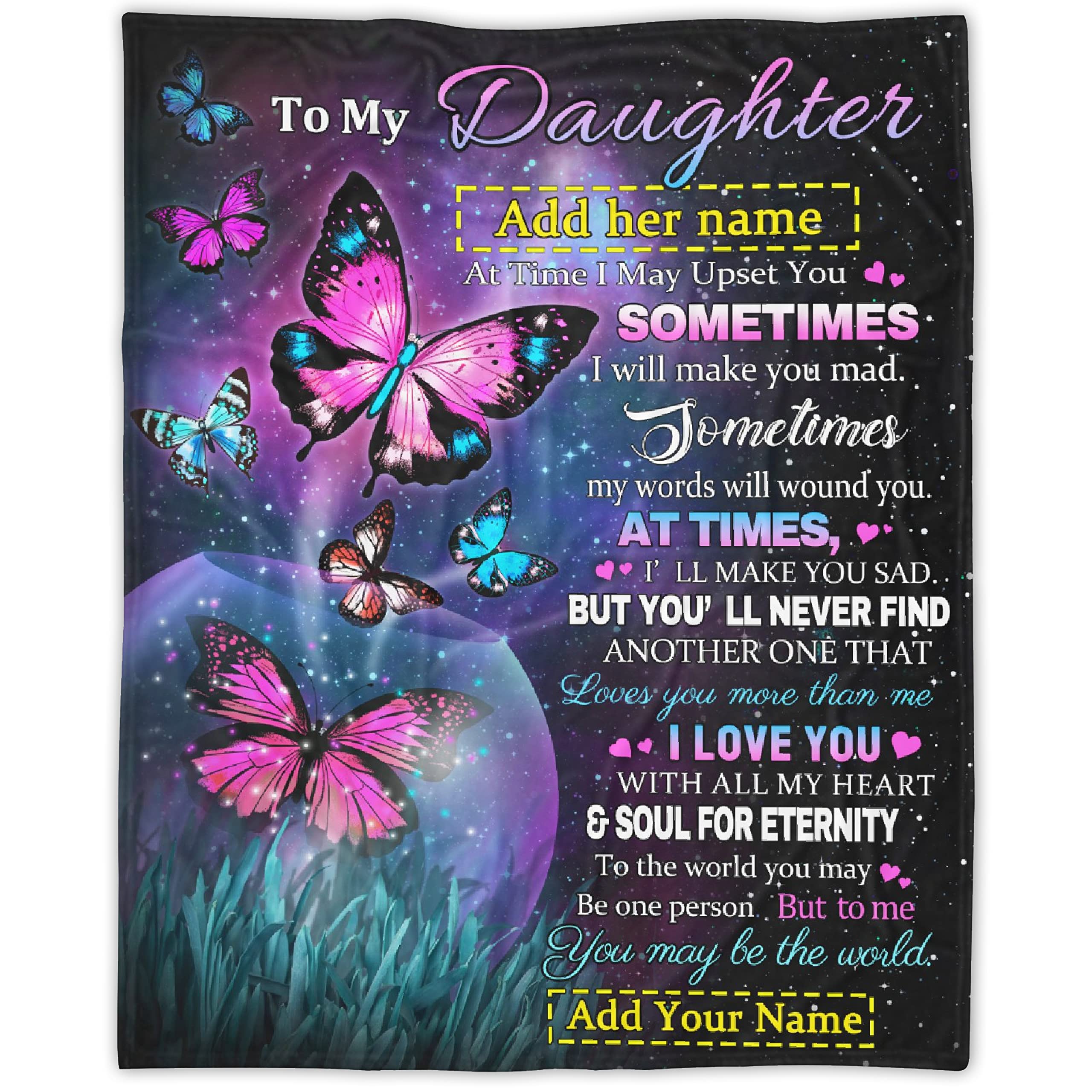 Personalized Name Blanket for Daughter - Custom Gift from Mom & Dad | Super Soft Flannel Throw Blanket for Girls & Women | 120