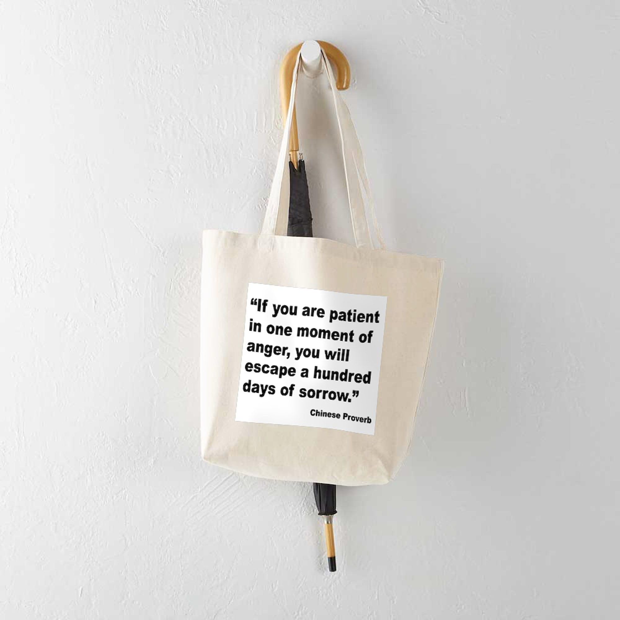 Patient Anger Sorrow Proverb Tote Bag - Natural Canvas Reusable Shopping Bag for Groceries, Beach & Everyday Use | Inspirational Quote Tote | Eco-Friendly Cotton Tote Bag