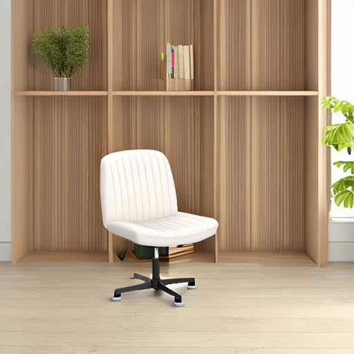 DUMOS Cross Legged Office Chair - Armless Wide Home Desk Seat No Wheels, Modern Swivel Adjustable Fabric Chair for Bedroom & Office - Perfect for Meditation, Reading & Small Space Workstations