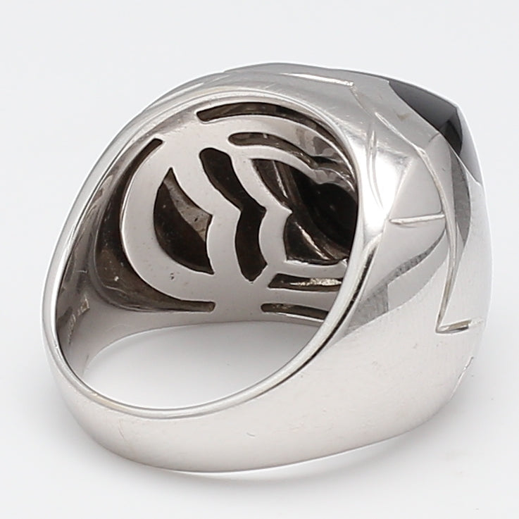 Vintage Bvlgari 18K White Gold Onyx Pyramid Cocktail Ring - 15.60g Elegant Statement Jewelry for Women, Perfect for Evening Parties, Weddings & Special Occasions