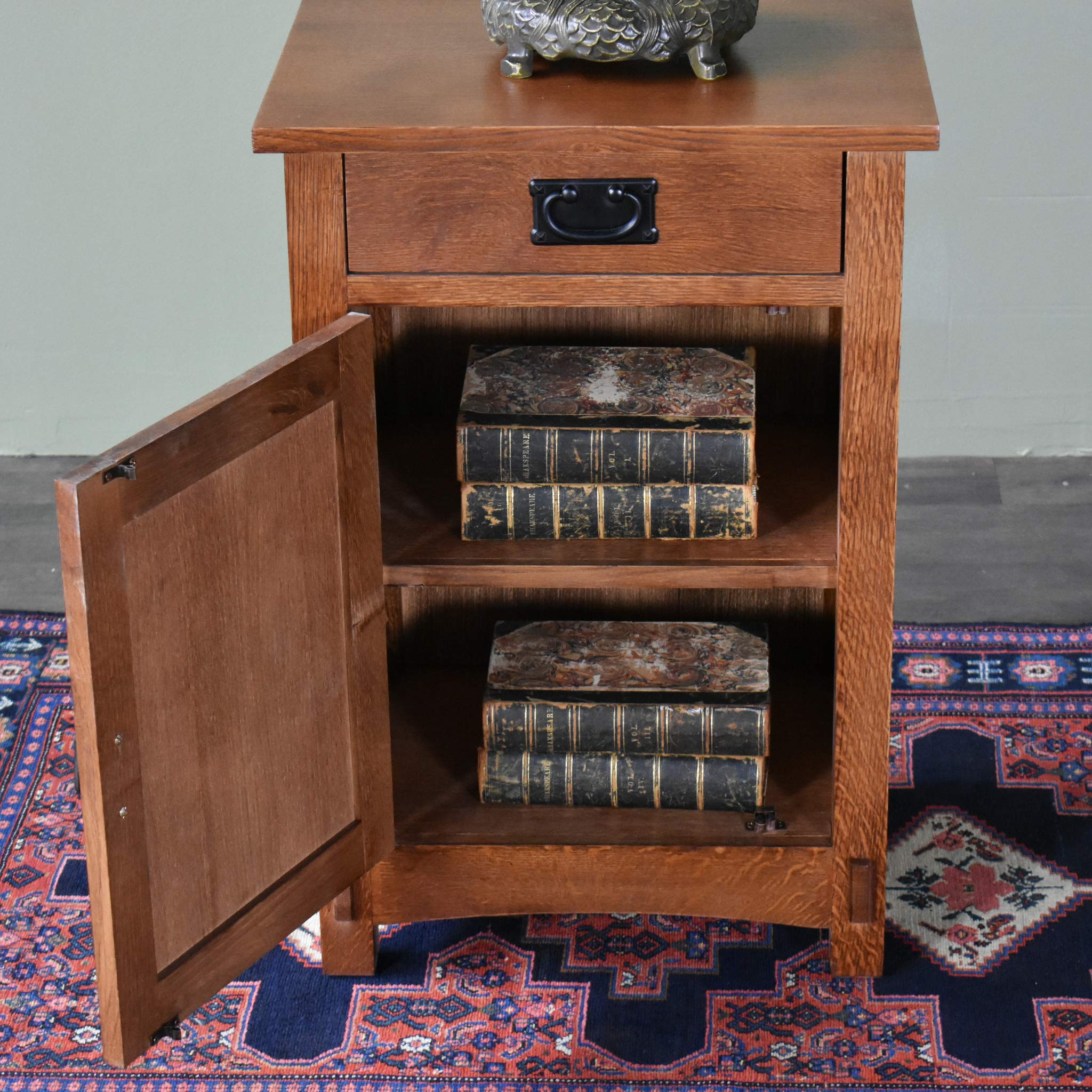 Mission Style Arts and Crafts Nightstand with 1 Door and 1 Drawer - Perfect for Bedroom, Living Room, or Home Office Storage