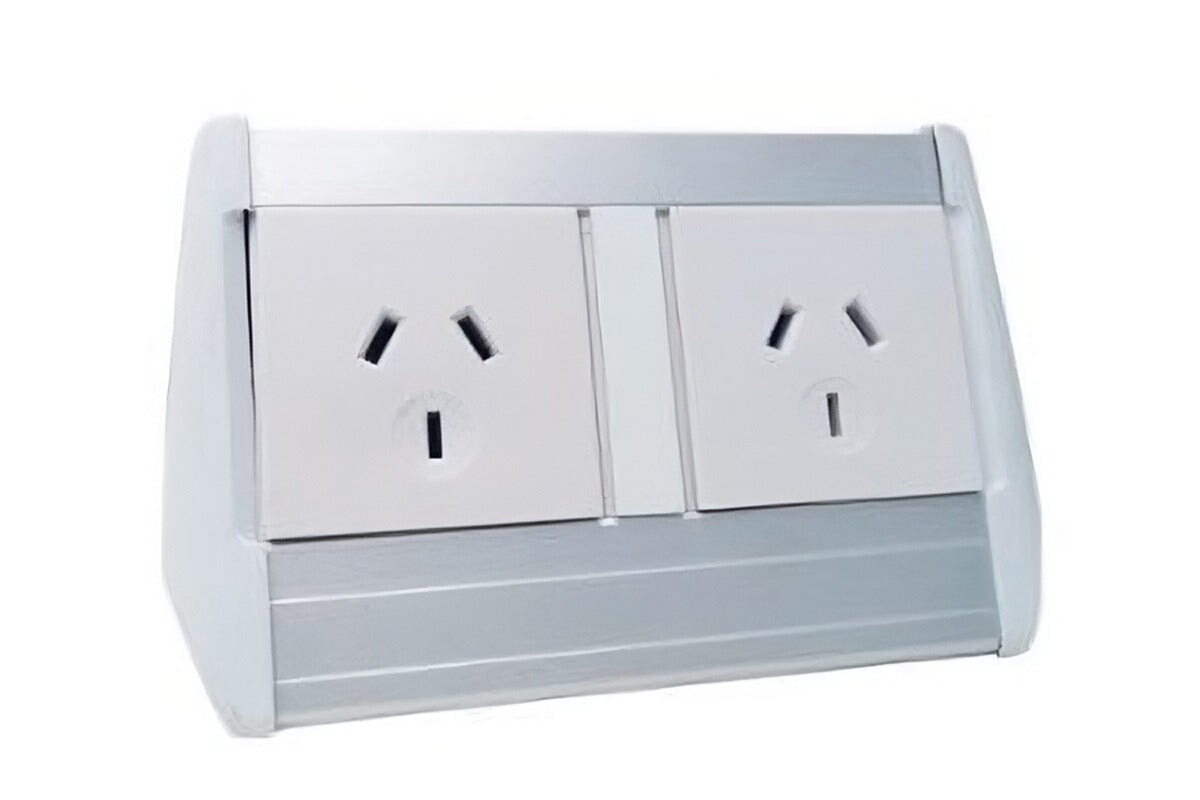 DPG Harmony Silver Desk Mounted Module with 2 Power Outlets - Perfect for Home Office & Workspace Organization