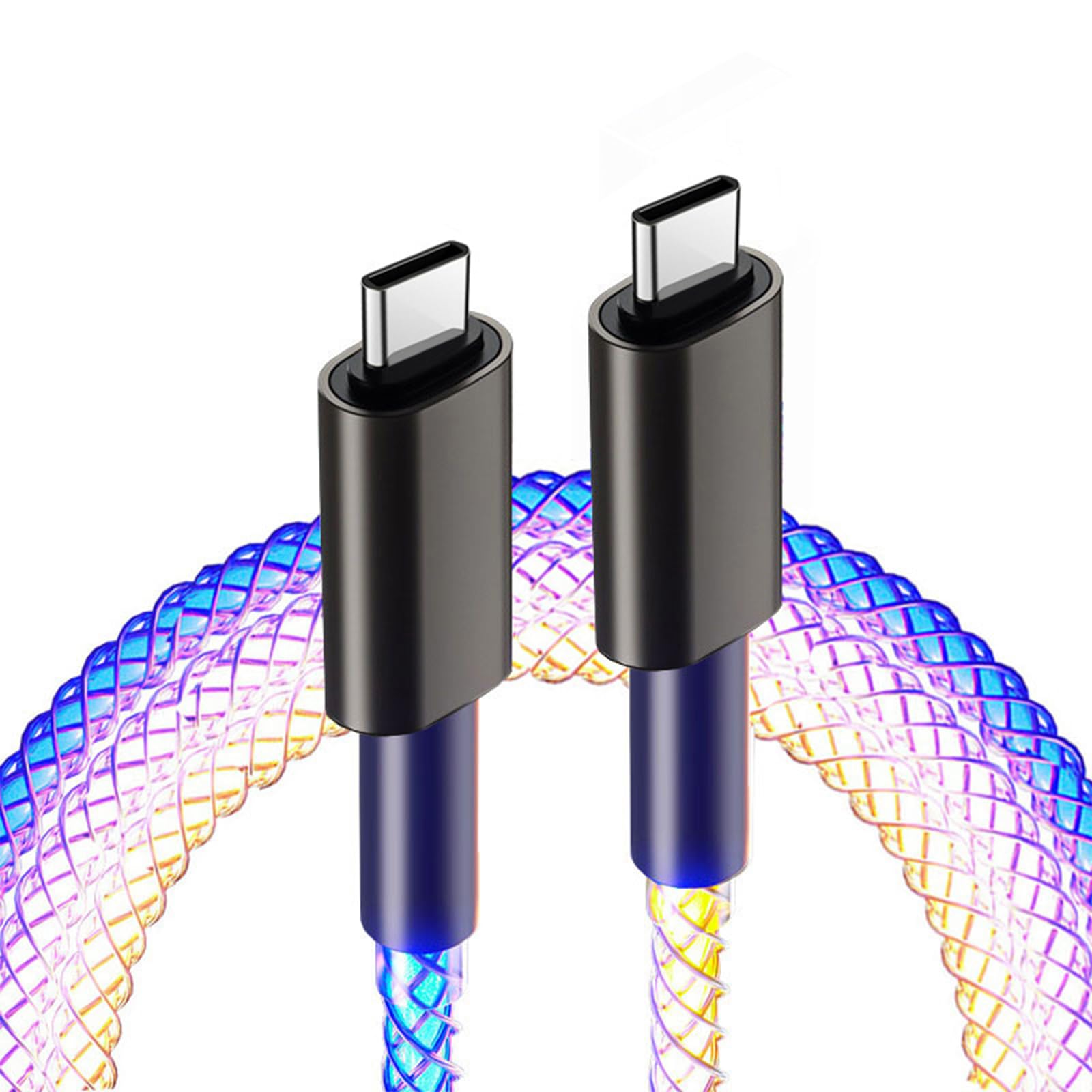 RGB USB C to USB C Fast Charging Cable 60W PD - Compatible with Samsung Galaxy S24/S23/A15/A25/A35/A55 & All Type C Devices - LED Light for Car & Night Use