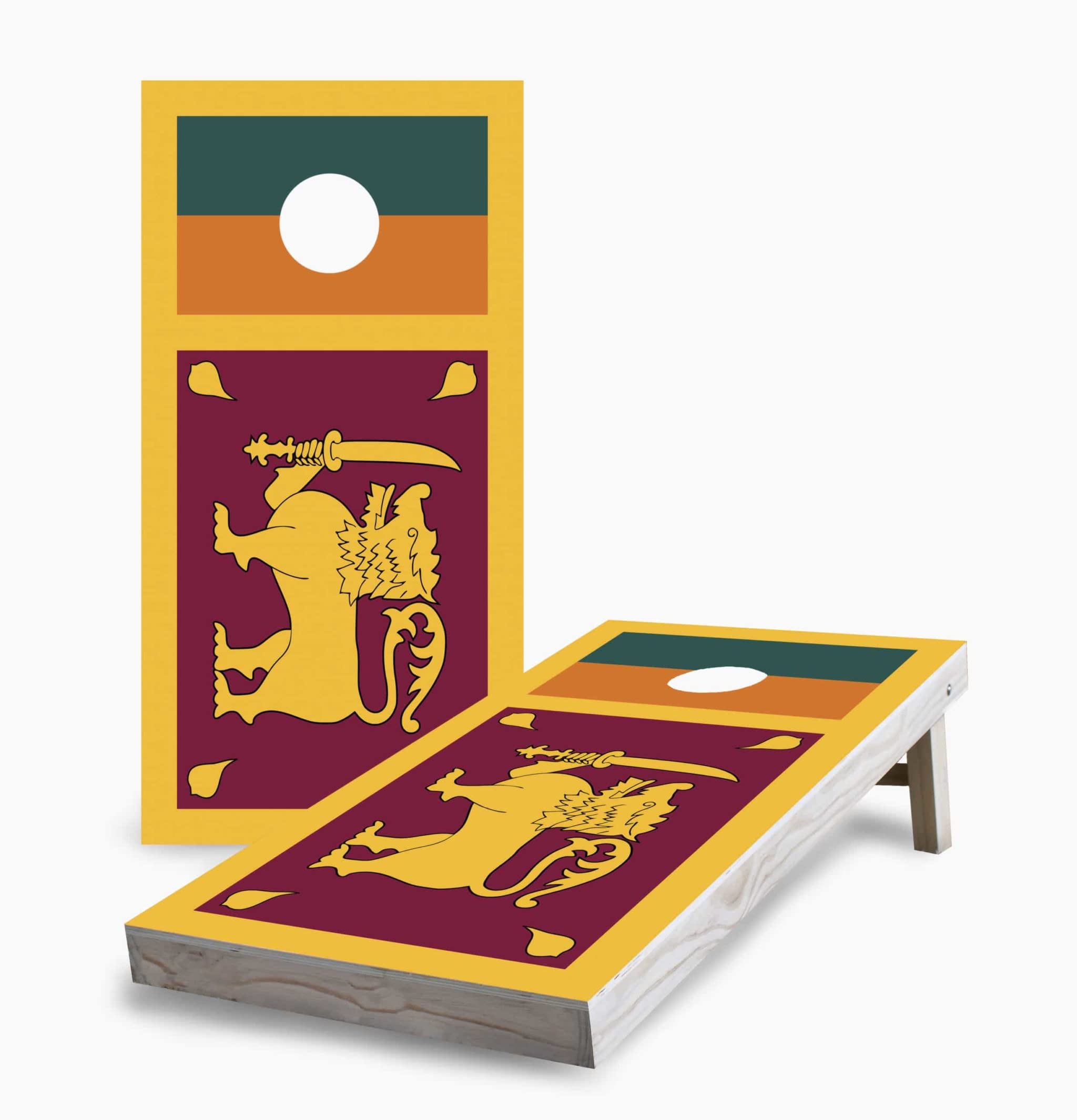 Sri Lankan Flag Corn Hole Board Game Set - 2 Boards & 8 Bags with Accessories for Outdoor Parties, Tailgating, and Backyard Fun