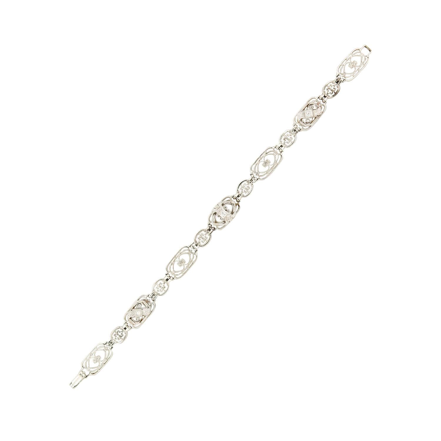 10k/Platinum Art Deco Diamond Filigree Bracelet - Vintage Inspired Jewelry for Women - Perfect for Weddings, Parties & Special Occasions