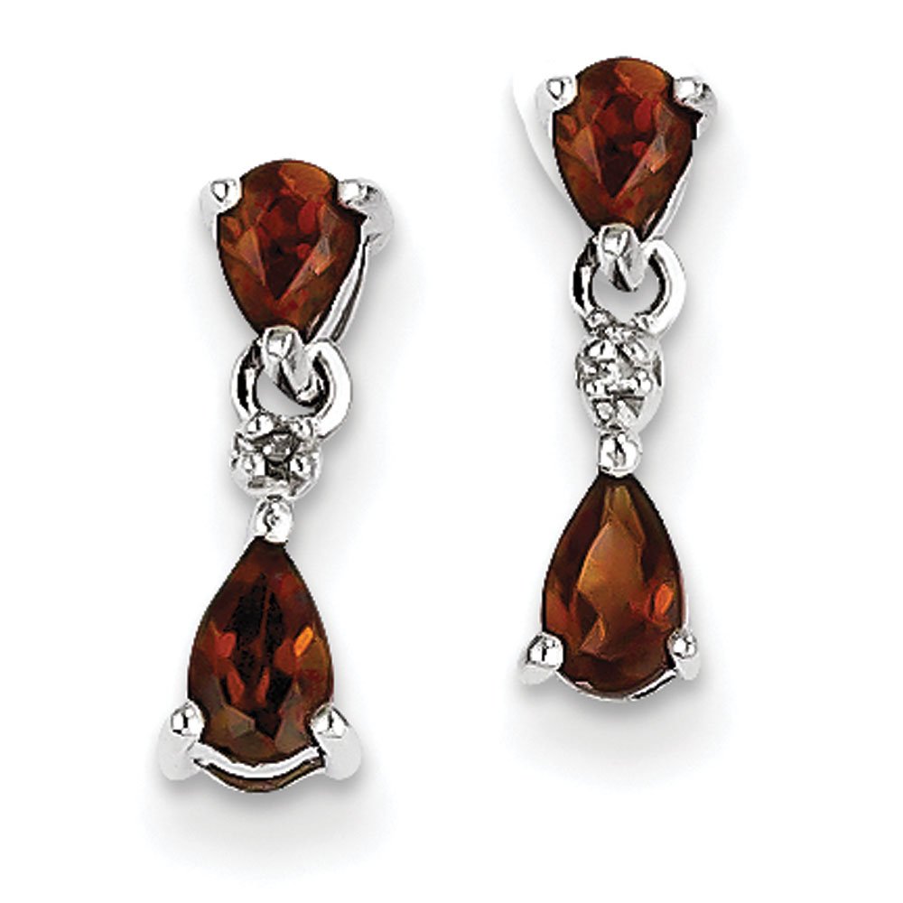 Sterling Silver Rhodium Plated Pear Garnet and Diamond Stud Earrings for Women - Elegant Gift for Anniversary, Birthday & Special Occasions