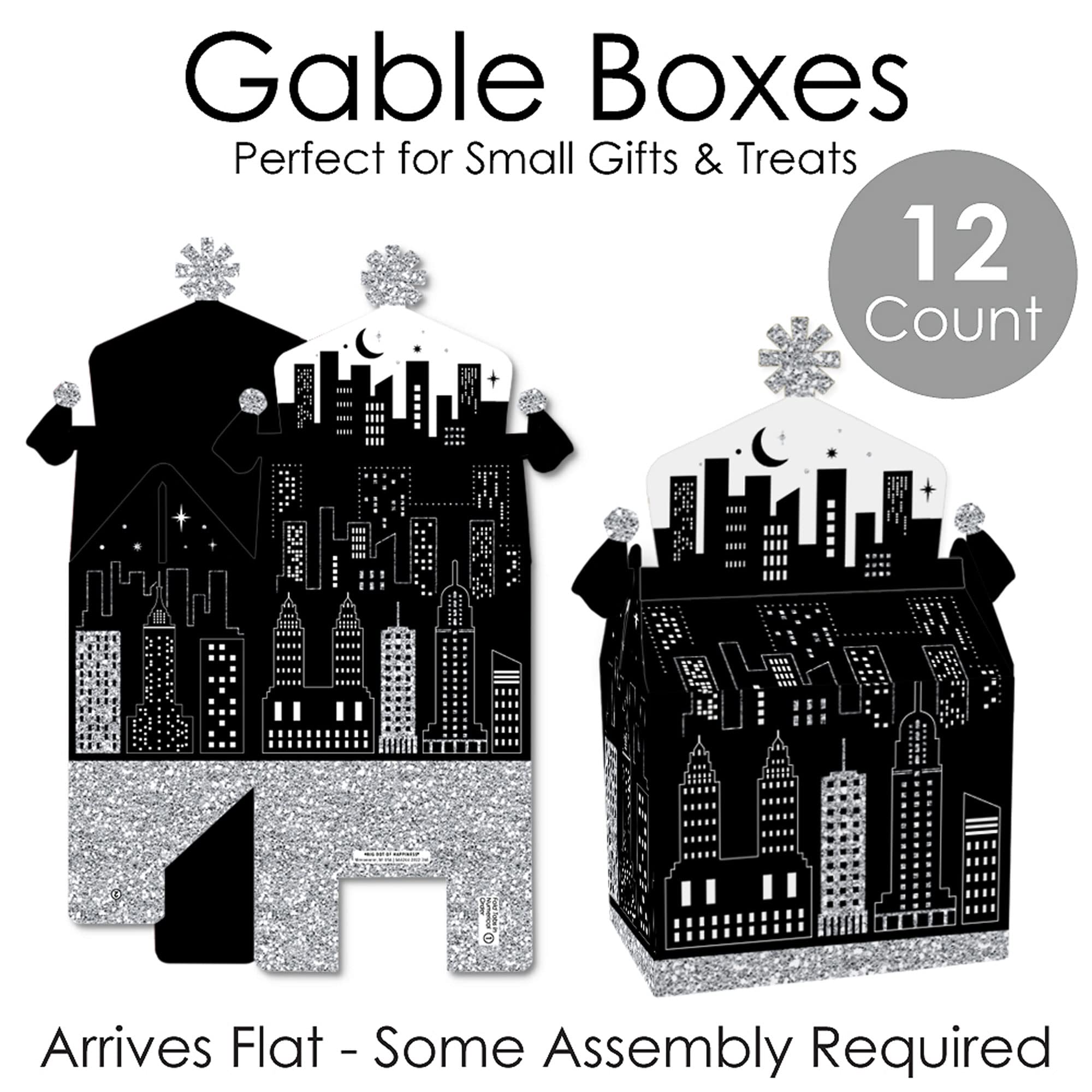 Big Dot of Happiness Nighttime City Skyline Treat Box Party Favors - New York Themed Goodie Gable Boxes (Set of 12) - Perfect for Birthday Parties, Baby Showers & Wedding Favors