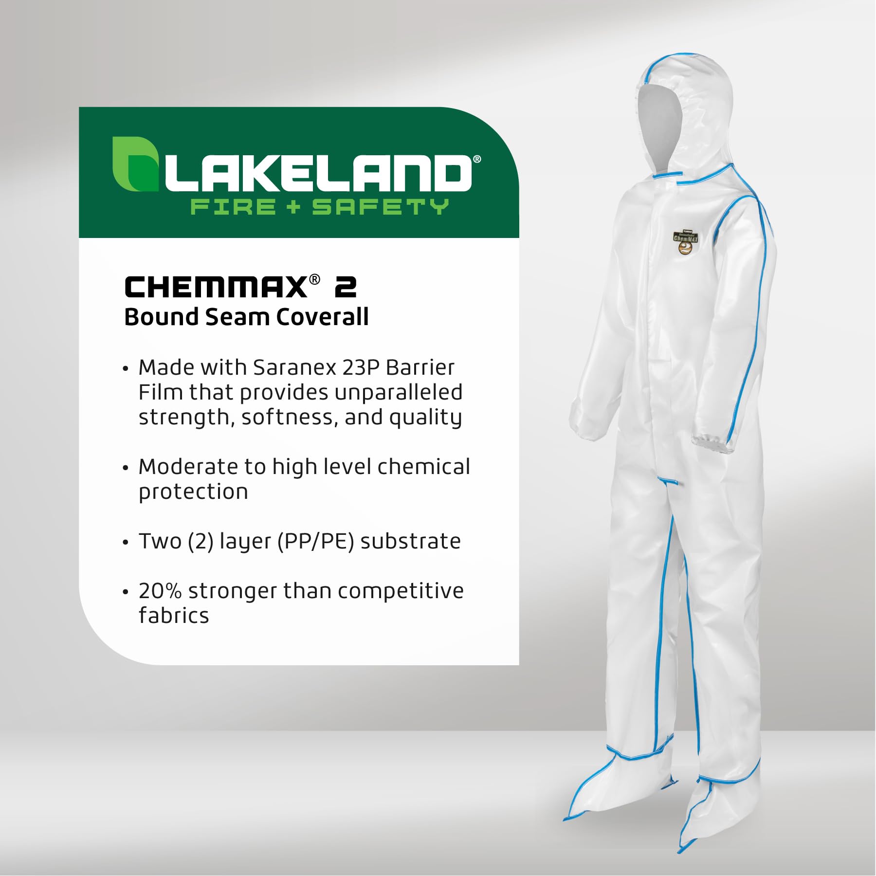 Lakeland ChemMax 2 Bound Seam Disposable Coverall with Hood & Boots - White Protective Suit (12-Pack) | Chemical Resistant Full Body Cover for Industrial Safety & Hazardous Work Environments