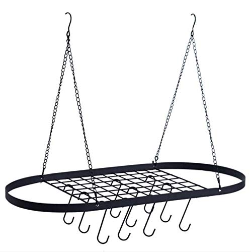 YANGLEI Ceiling Mounted Pot and Pan Rack with Hooks - Decorative Oval Kitchen Storage Organizer for Pots, Pans & Utensils - Perfect for Small Kitchens, RV, Camper & Tiny Homes