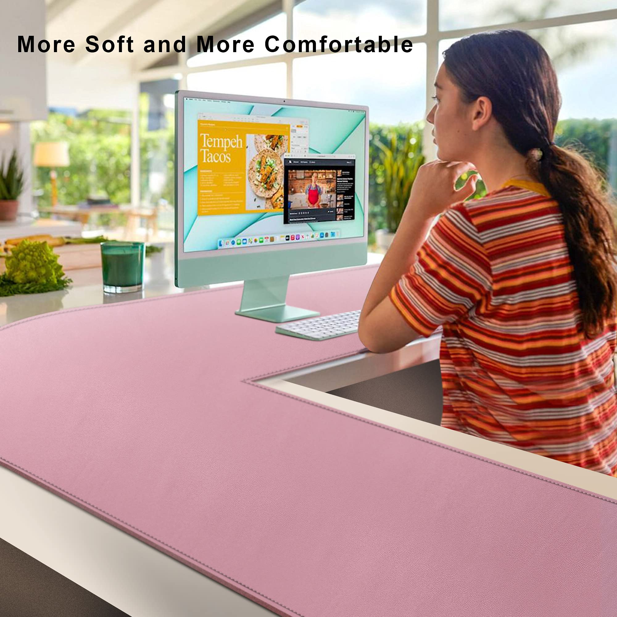 Vyaaa L-Shaped Leather Desk Pad Protector - Large Corner Desk Mat for Computer & Laptop, Double Sided Office Desk Blotter (51
