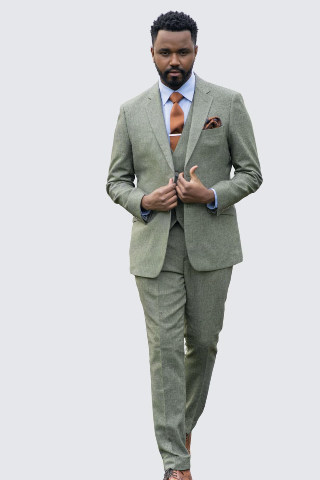 Skopes Jude 3-Piece Sage Green Tweed Wedding Suit for Men - Perfect for Formal Weddings, Groomsmen Attire & Special Occasions