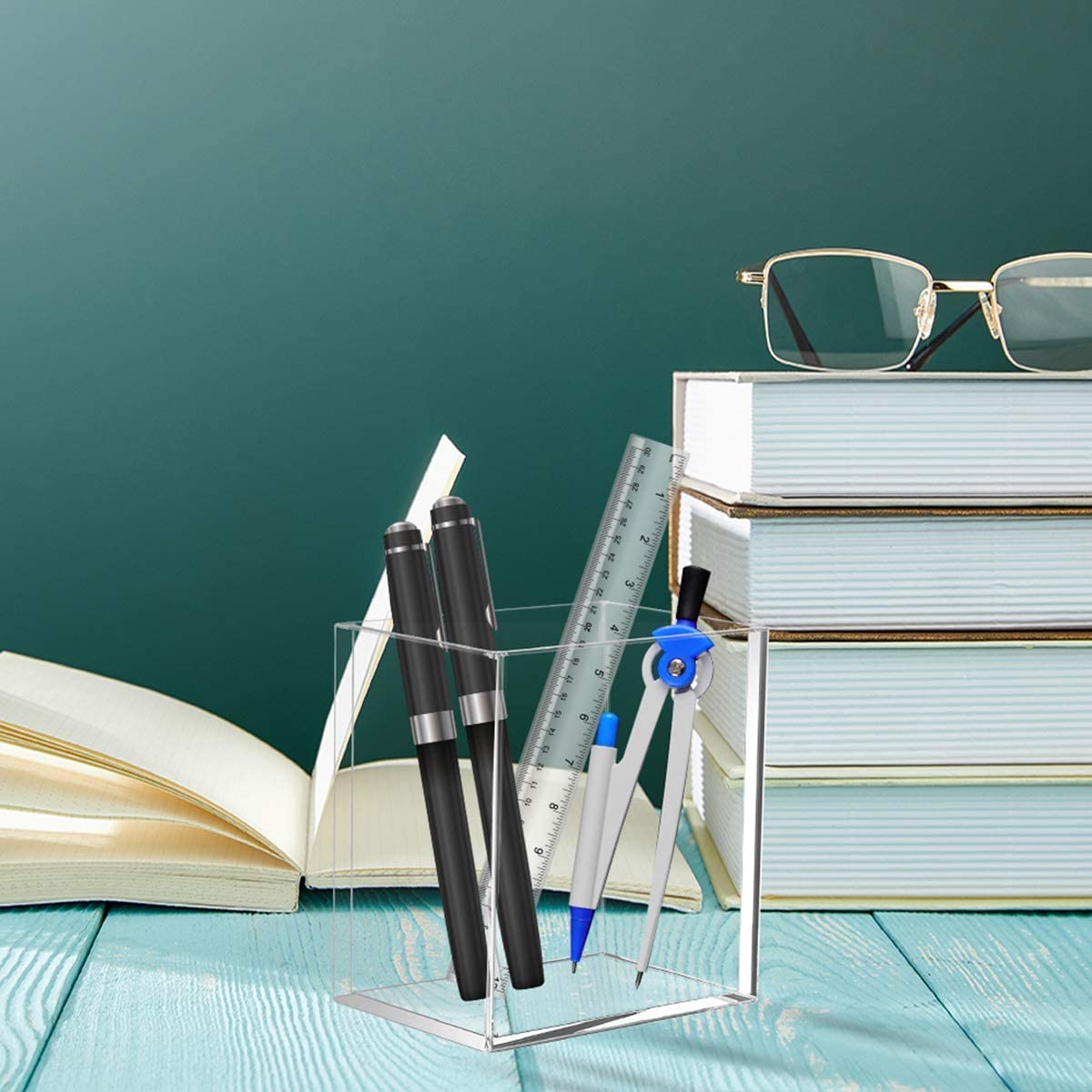 Dingelex 12 Pack Clear Acrylic Pencil Holder - Transparent Pen Cup Organizer for Desk, Office, School & Home - Perfect for Markers, Pens, Brushes & Art Supplies Storage