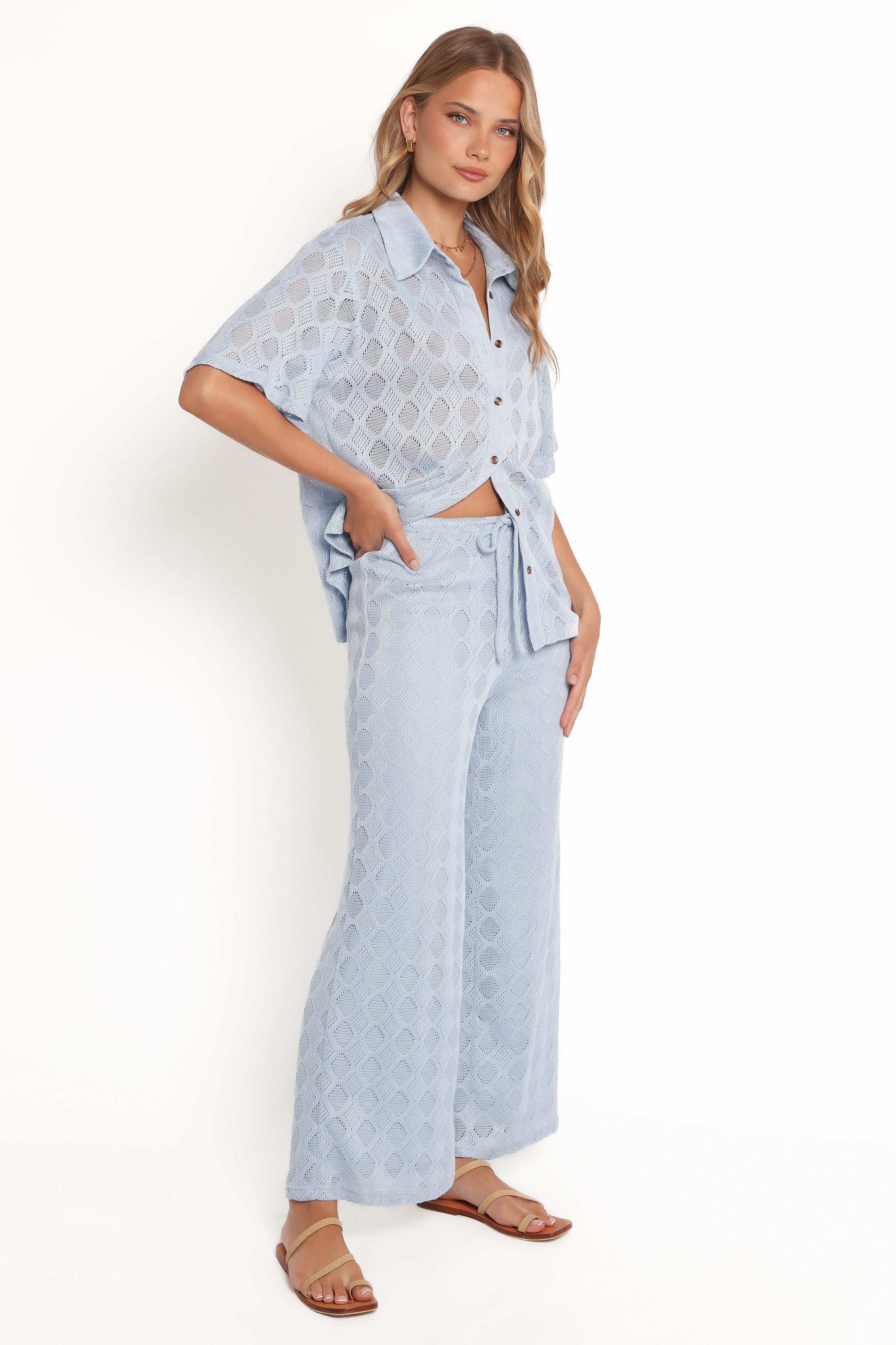 Stylish Cora Knit Pants for Women - Soft Blue Comfort Stretch Trousers | Perfect for Casual Wear, Office & Lounge