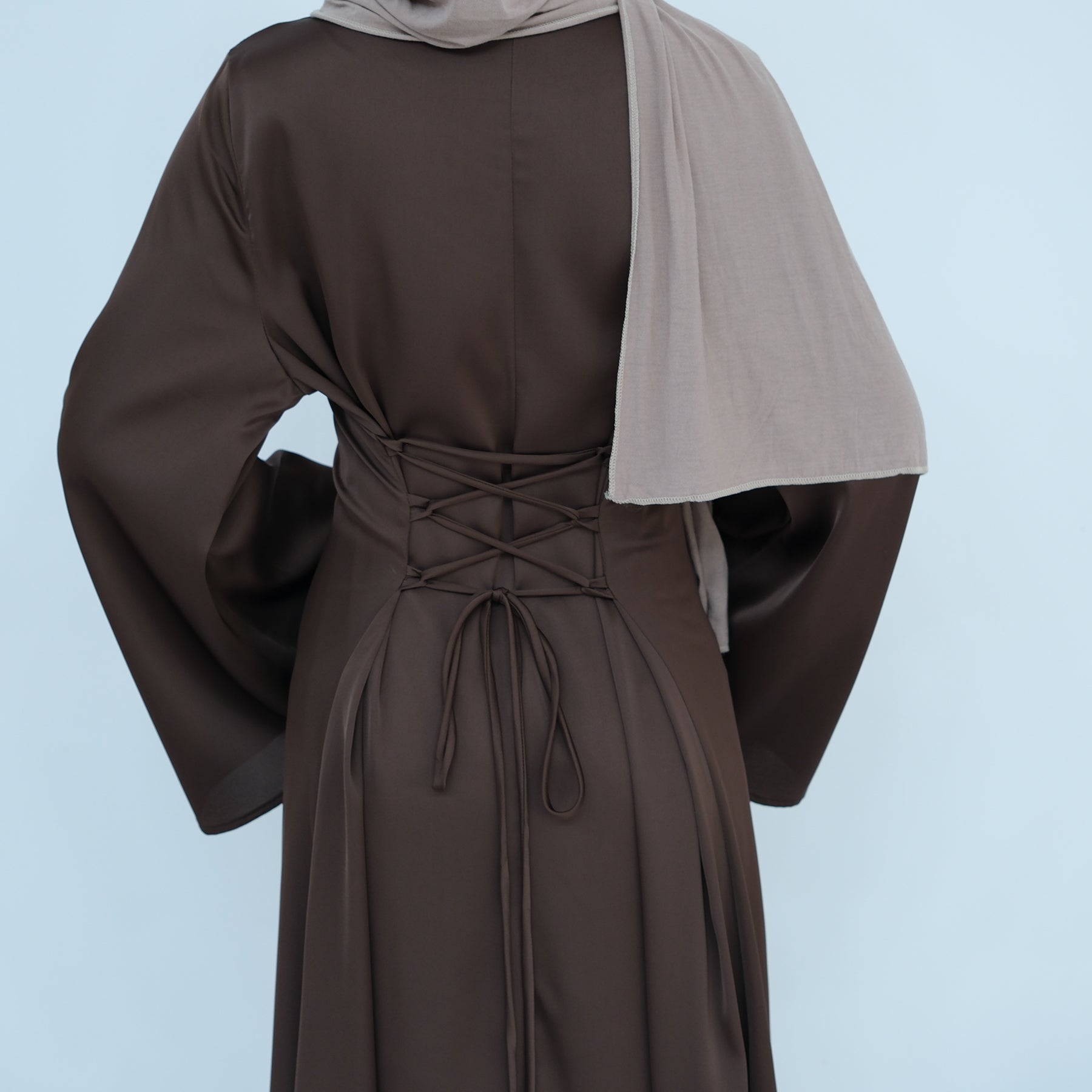 Elegant Calista Trumpet Sleeves Satin Dress in Brown - Perfect for Weddings, Parties & Special Occasions