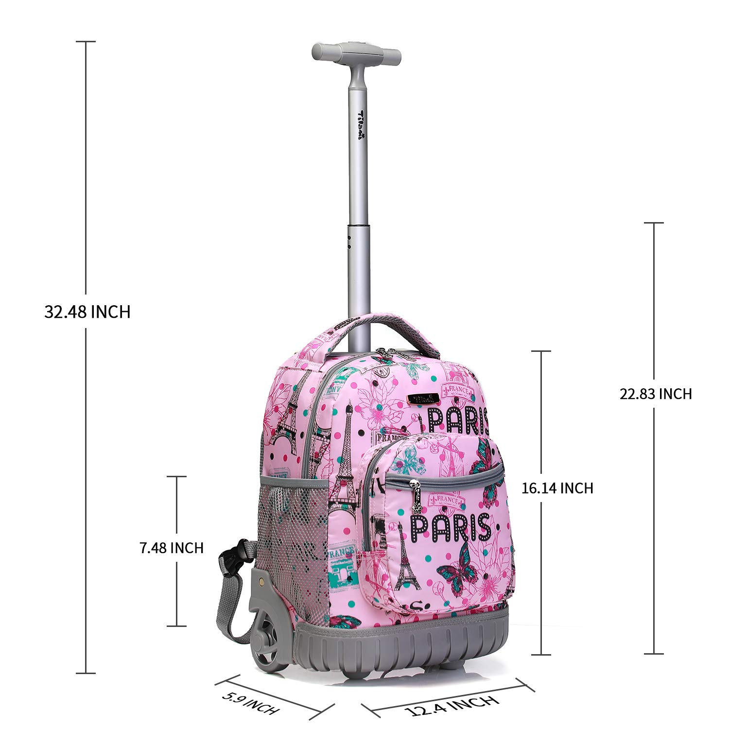 Tilami 16 Inch Rolling Backpack for School, College & Travel - Lightweight Carry-On Backpack with Wheels for Boys & Girls - Perfect for Airplane, Commuting & Campus Use
