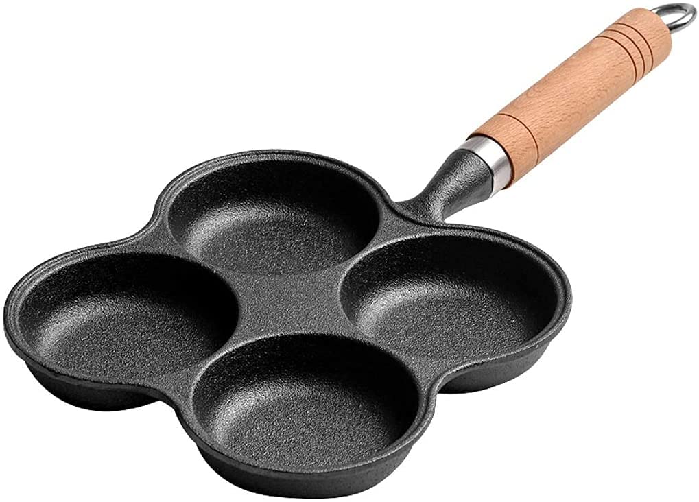 SDGWEG Cast Iron Frying Pan Skillet - 4 Hole Egg Burger Omelette Pancake Pot for Perfect Breakfast & Cooking | Non-Stick Household Griddle for Fried Eggs, Crepes & More