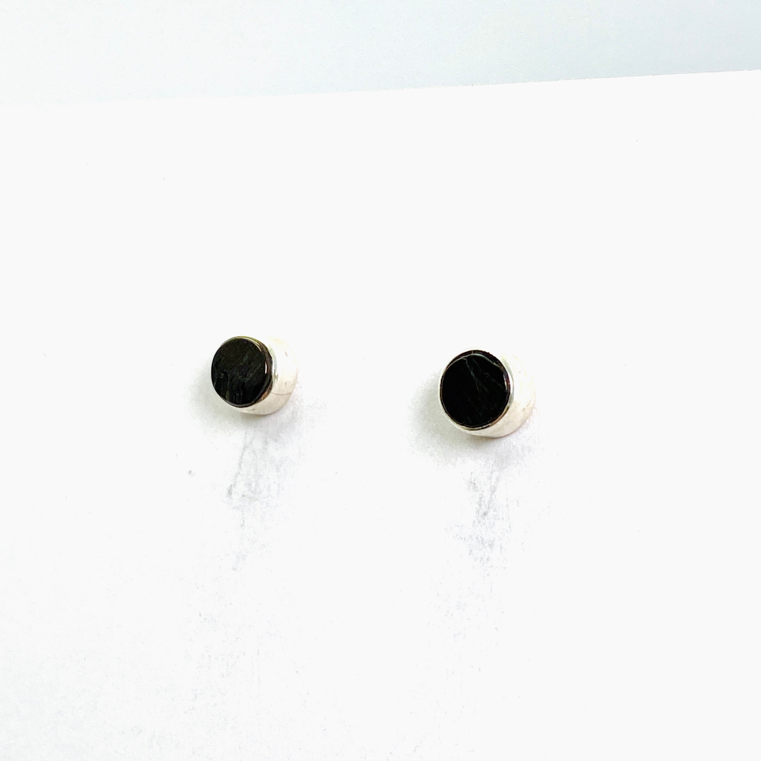 Shungite Round Raw Stud Earrings 7mm - Natural Black Stone Jewelry for Women - Perfect for Healing, Protection & Everyday Wear