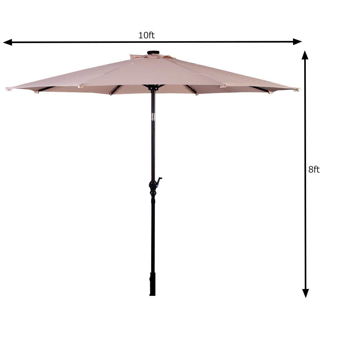10 ft Solar LED Patio Umbrella with Crank - 8 Ribs Steel Outdoor Market Umbrella with Tilt Function (Beige) for Poolside, Backyard, Garden & Outdoor Dining