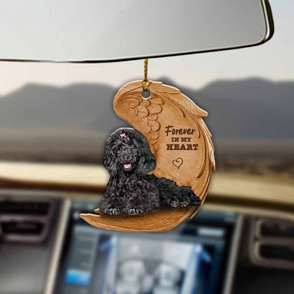 Black Toy Poodle Car Hanging Ornament - Angel Wing Design for Dog Lovers | Car Decor Gift