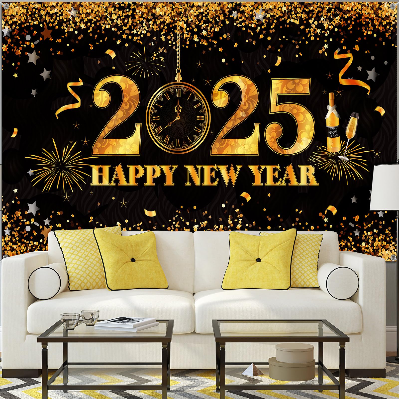 2025 New Year Party Banner - 72.8x43.3 Inch Large Happy New Year Backdrop for Photo Booth, Wall Decor & Celebration - Sumind NYE Party Supplies for Festive Home, Office & Event Decorations