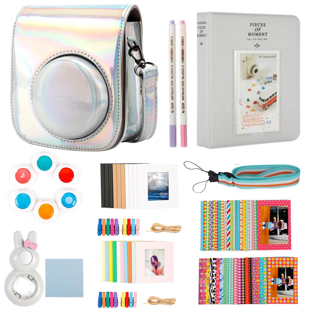 Annle Mini 9 Accessories Kit - Compatible with Fujifilm Instax Mini 8/8+/9 Instant Cameras - Includes 9 Essential Items (Shining Silver) - Perfect for Travel, Parties & Photo Scrapbooking