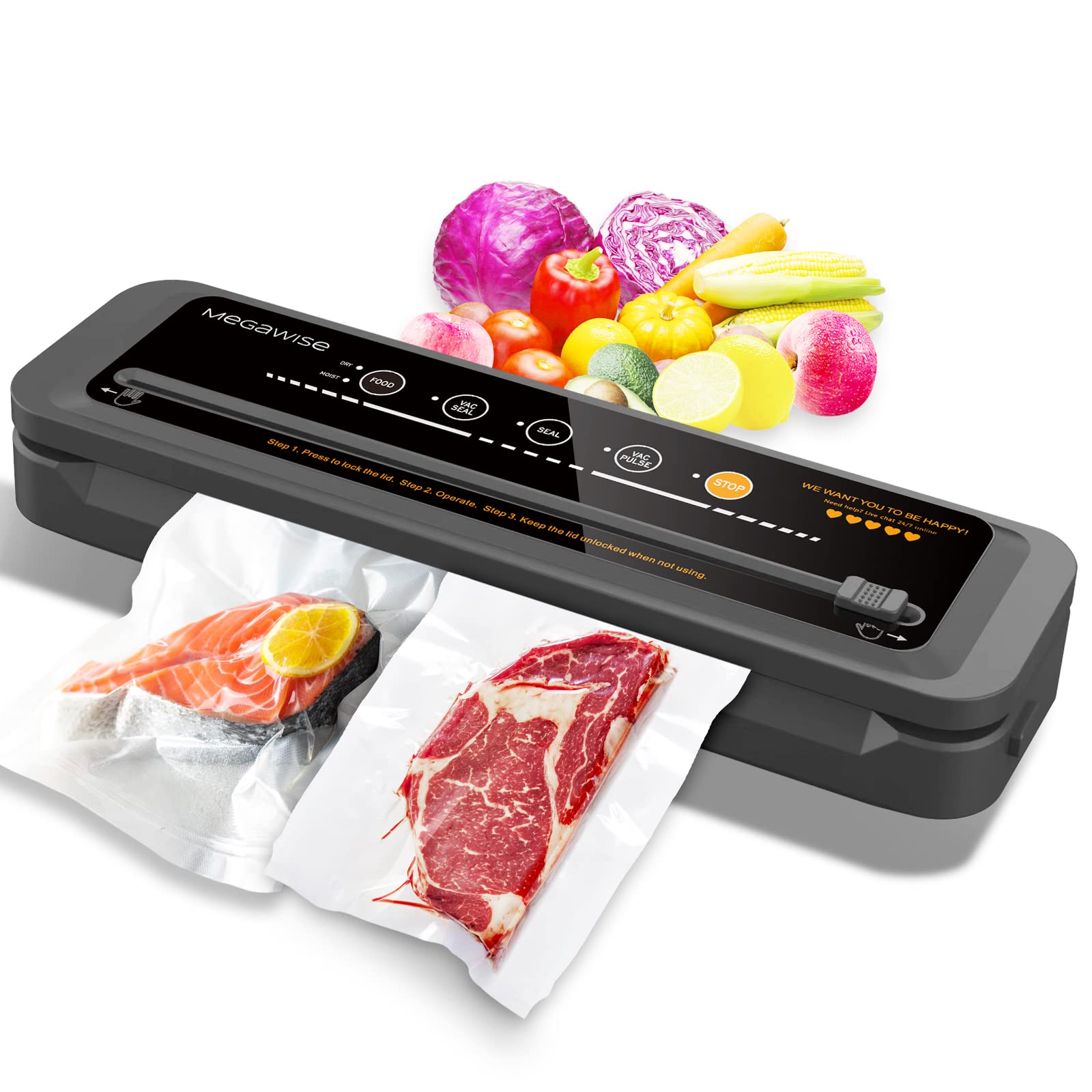 MegaWise Vacuum Sealer Machine with 80kPa Strong Suction - Includes Bags & Cutter (8