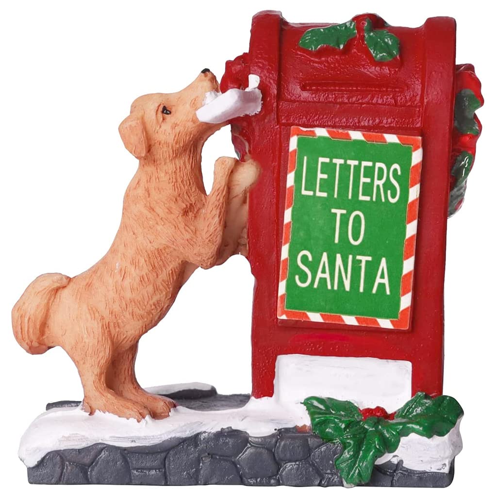 Handmade Resin Christmas Ornament - Small Dog Red Mailbox Figurine for Holiday Tree Decor, Miniature Garden Display & Home Decoration | Perfect Gift for Pet Lovers & Christmas Collectors