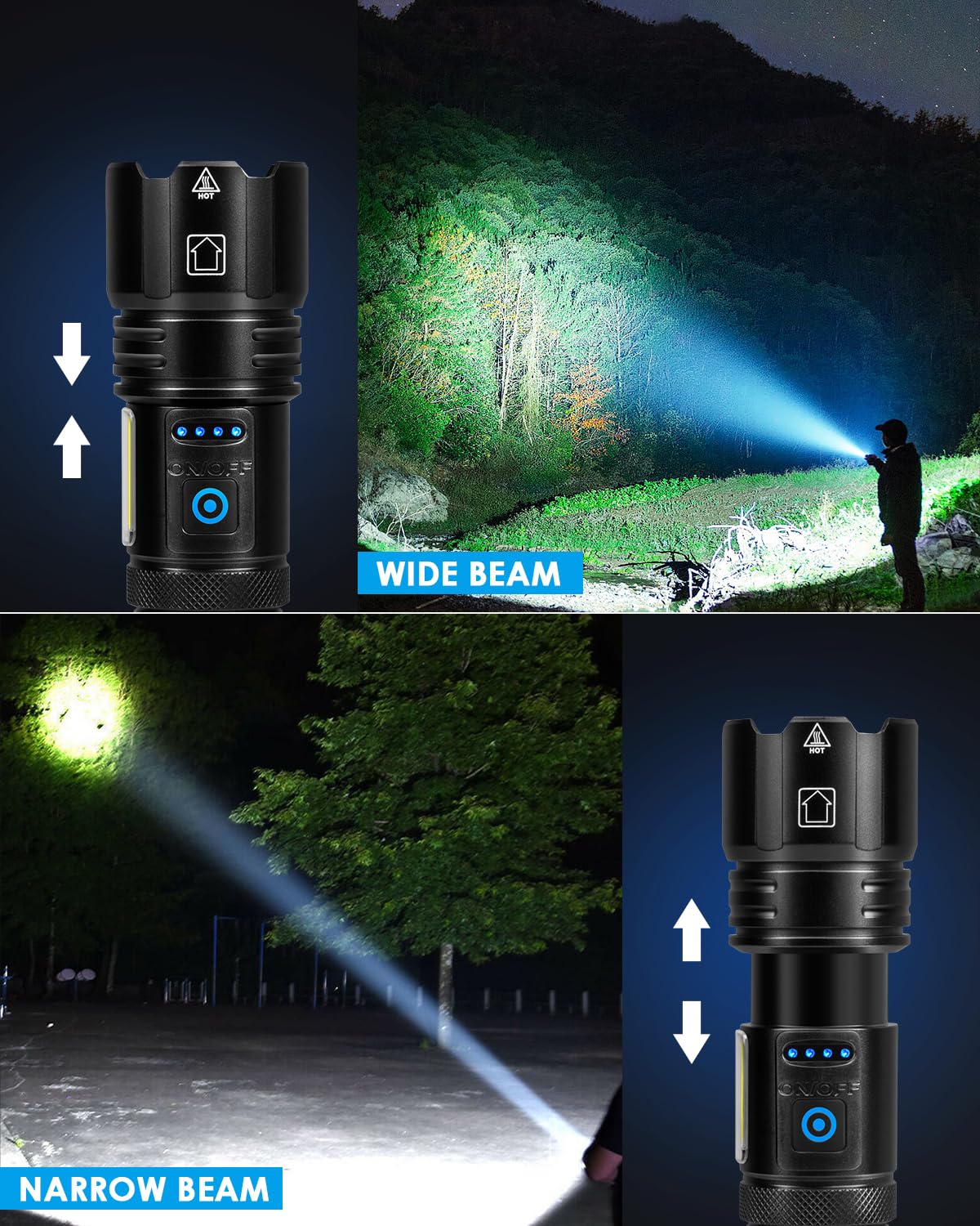 Rechargeable High Lumens Flashlight - 990000 Lumens Ultra Bright LED Flashlight with 15 Hours Runtime, IPX7 Waterproof, 7 Modes for Camping, Hiking, Emergency & Home Use