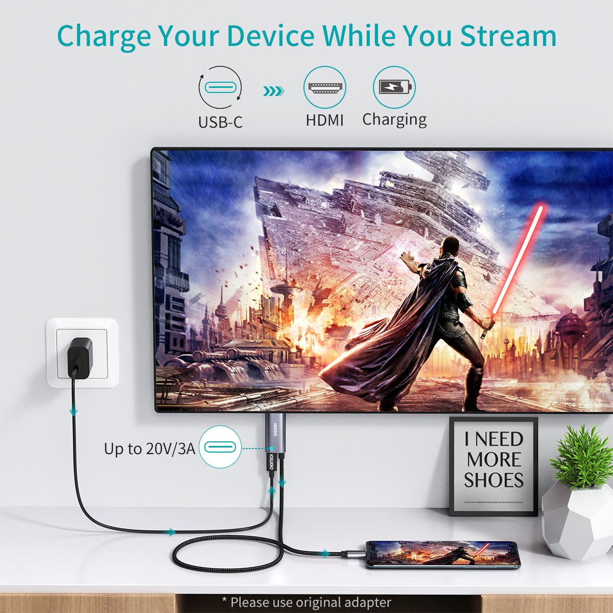XCH M180 USB Type C to HDMI Cable 6FT - 4K 60Hz Video & 60W Power Delivery Charging - Compatible with MacBook Pro, iPad Pro, Samsung Galaxy - Perfect for Home Office, Presentations & Gaming