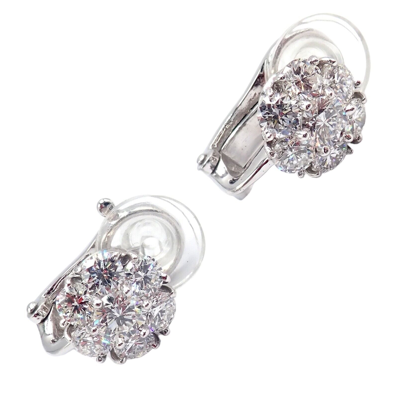 Van Cleef & Arpels Platinum Diamond Fleurette Flower Earrings - Luxury Diamond Stud Earrings for Women, Perfect for Weddings, Parties & Special Occasions