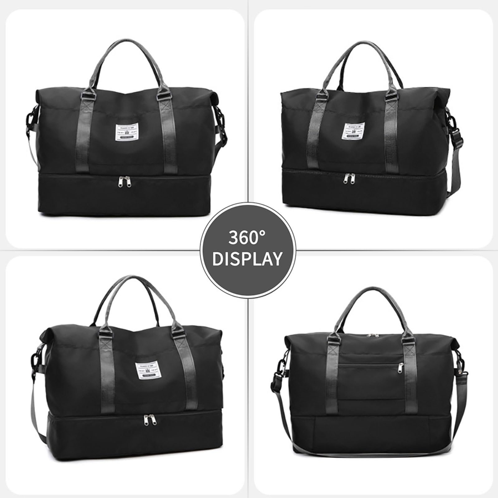 Valleycomfy Large Travel Duffel Bag with Shoes Compartment & Toiletry Bag - Waterproof Weekender Overnight Gym Bag for Men & Women - Perfect for Air Travel, Gym, Camping & Weekend Getaways (Black)