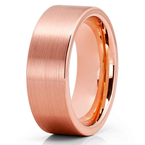 Rose Gold Tungsten Ring for Men & Women - 8mm Comfort Fit Wedding Band - Durable & Scratch-Resistant Jewelry for Engagement, Anniversary & Everyday Wear