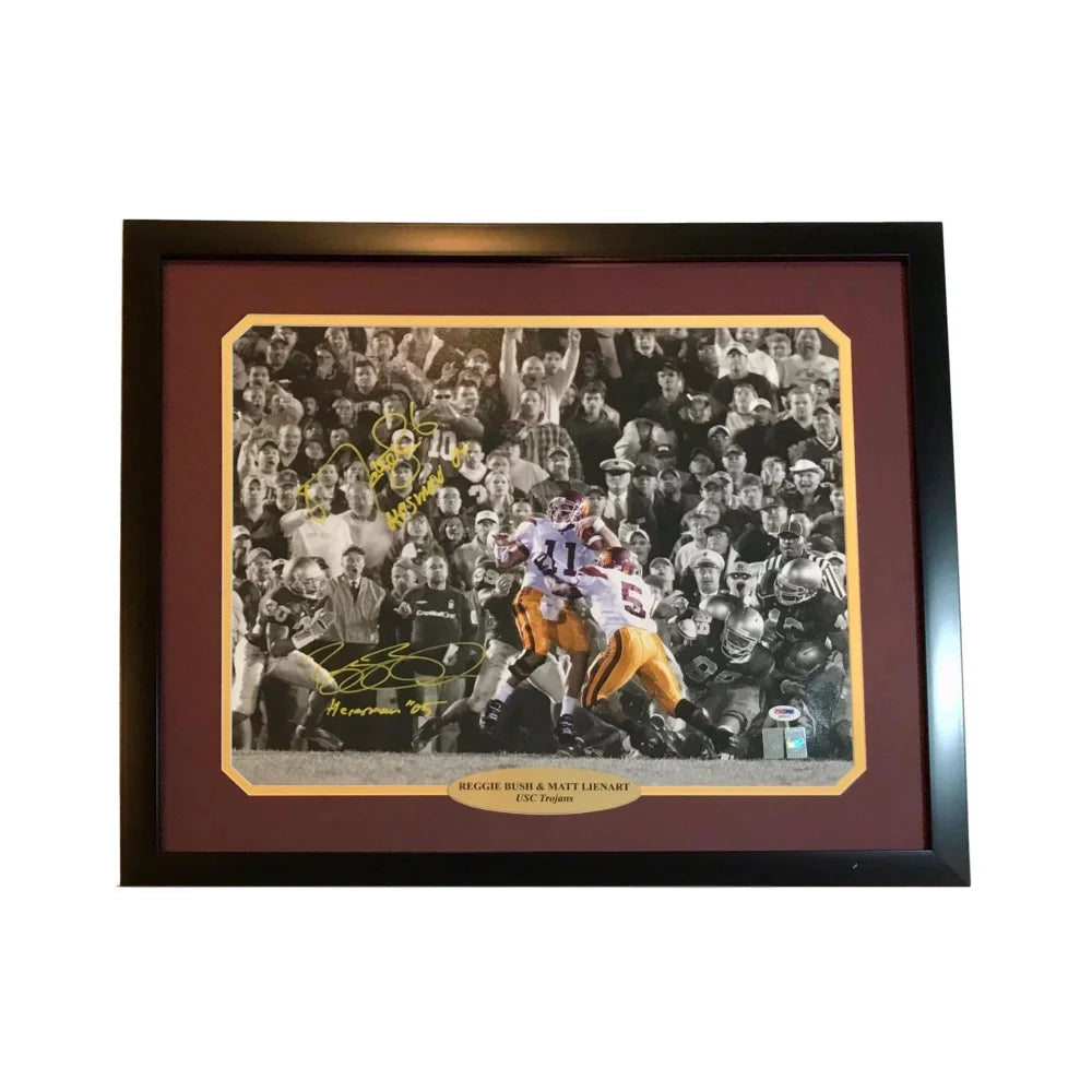 Matt Leinart & Reggie Bush Dual Signed USC 16x20 Framed Football Memorabilia with PSA/DNA COA - Perfect for Sports Collectors, Man Cave Decor, and USC Trojans Fans