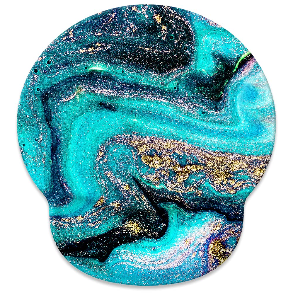 Ergonomic Mouse Pad with Wrist Rest - Non-Slip Rubber Base Gaming Mousepad for Computer & Laptop - Cute Custom Design (Aquamarine Marble) - Perfect for Office Work, Gaming & Long Computer Sessions