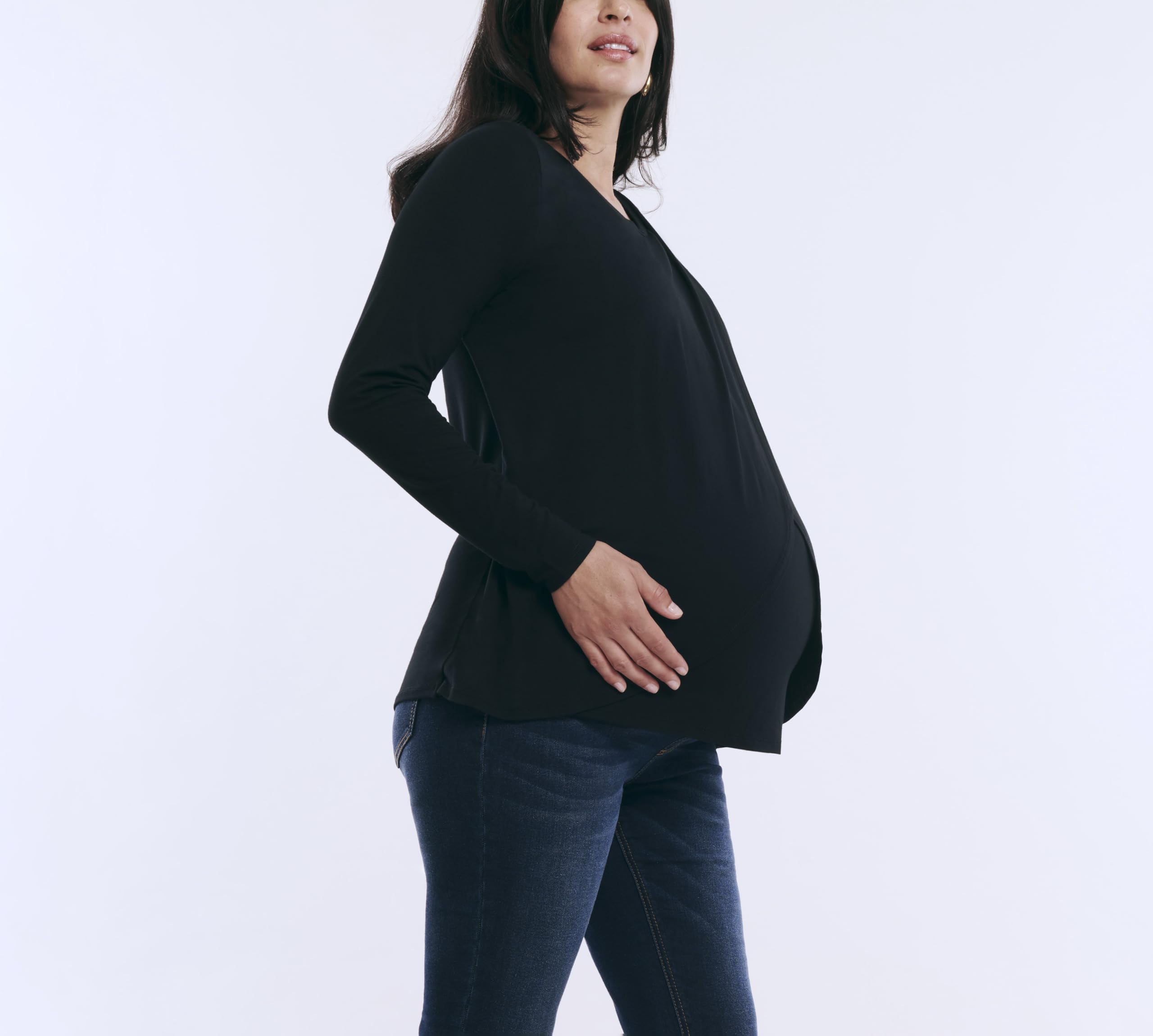 Motherhood Maternity Women's Long Sleeve Nursing Top - Soft Scoop Neck Breastfeeding Shirt for Comfortable Maternity Wear | Perfect for Nursing, Pumping & Everyday Use