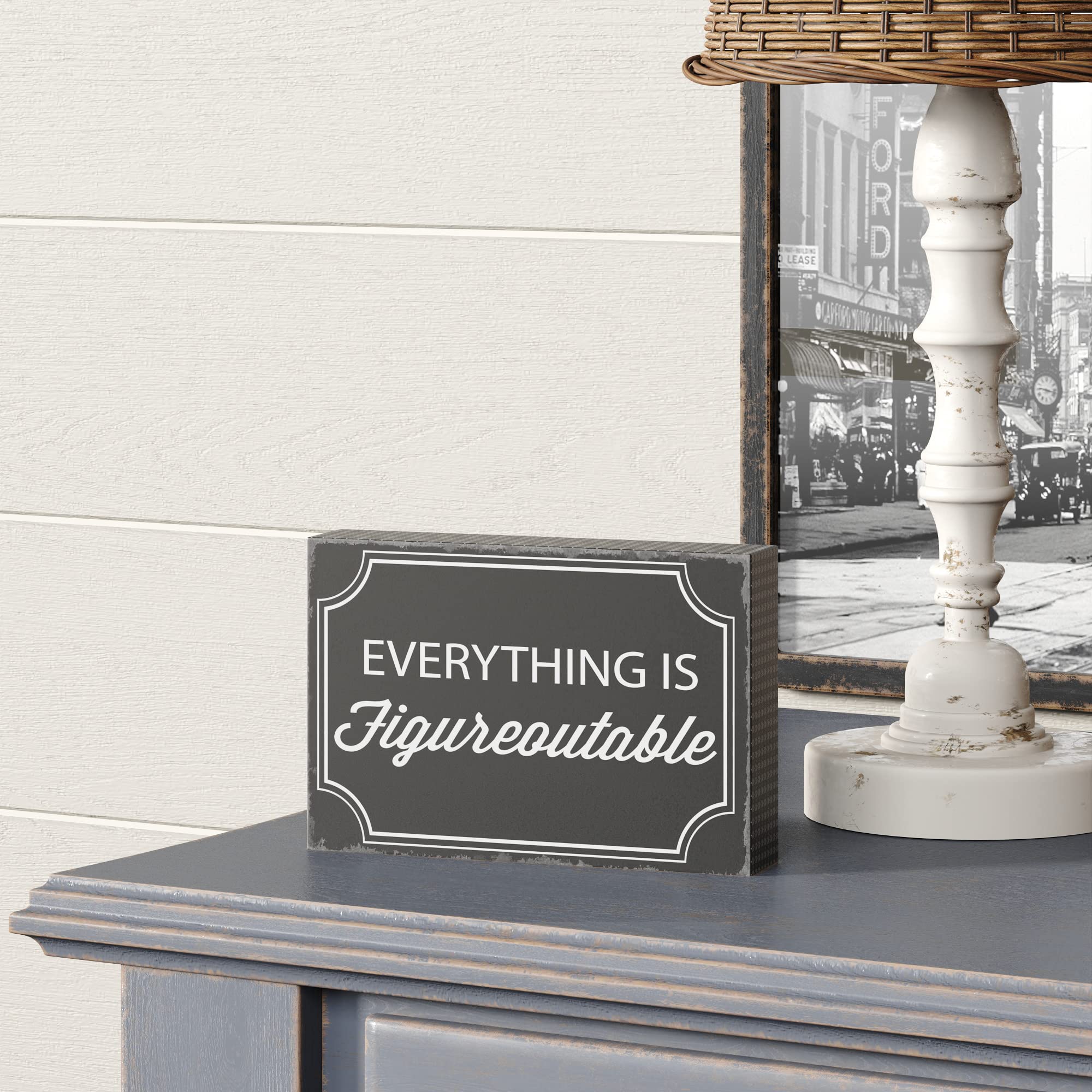 Barnyard Designs Wooden Box Sign - Motivational Office & Home Decor for Women - Inspirational Desk Decor (Figureoutable) - Perfect for Office, Bathroom Shelf & Gift Giving